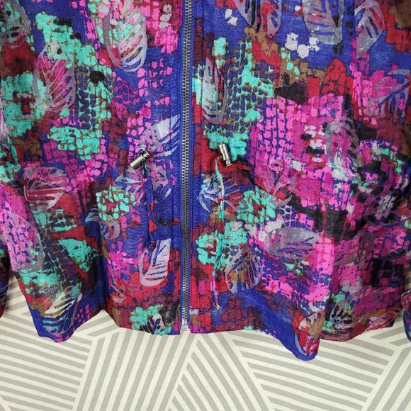 Ruby Rd Size 6 Mesh Jacket Tropical Zip Up Leaf Print Blue Pink Lightweight - Picture 5 of 8